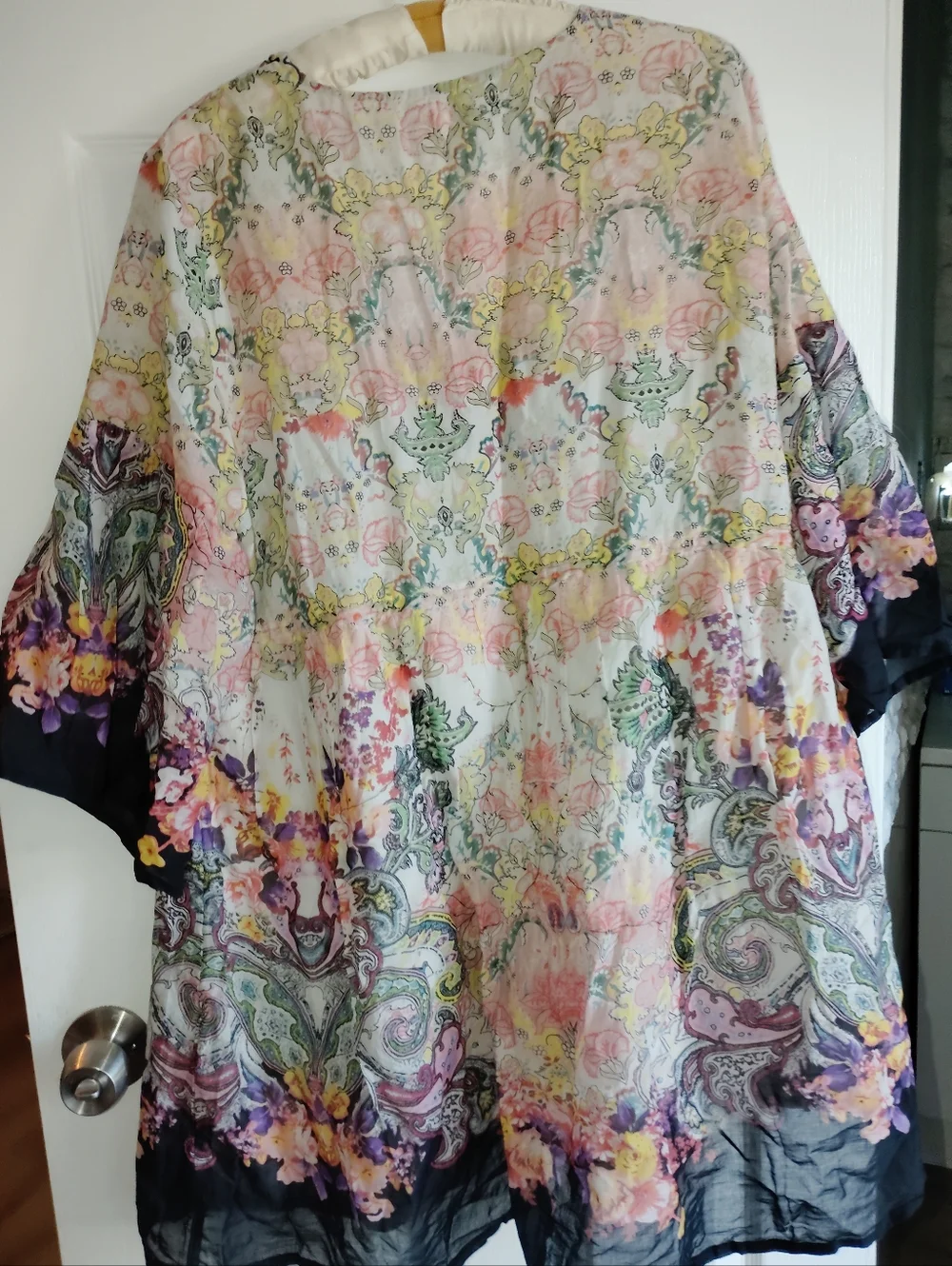 Floral Paisley V-Neck Tunic Dress in Pink and Black Lightweight Summer - Picture 4 of 5